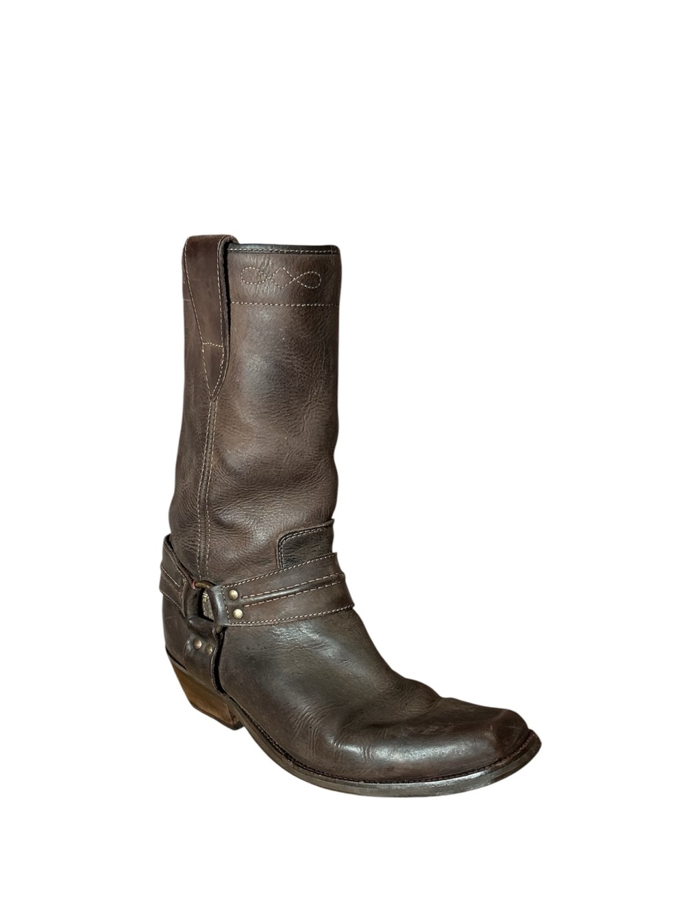 Vintage unisex flat square toe moto harness cowboy boot - Picture 3 of 4